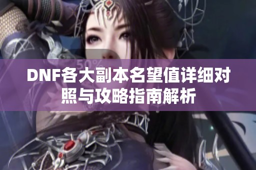 DNF各大副本名望值详细对照与攻略指南解析