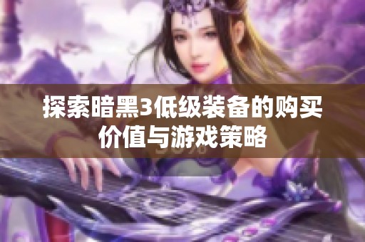 探索暗黑3低级装备的购买价值与游戏策略